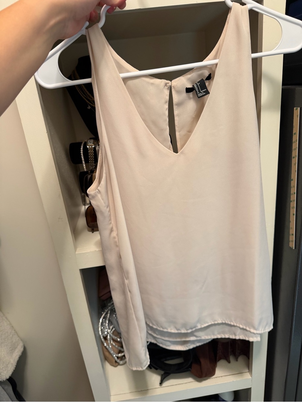 Tan/Cream Sleeveless V-Neck Women's Top